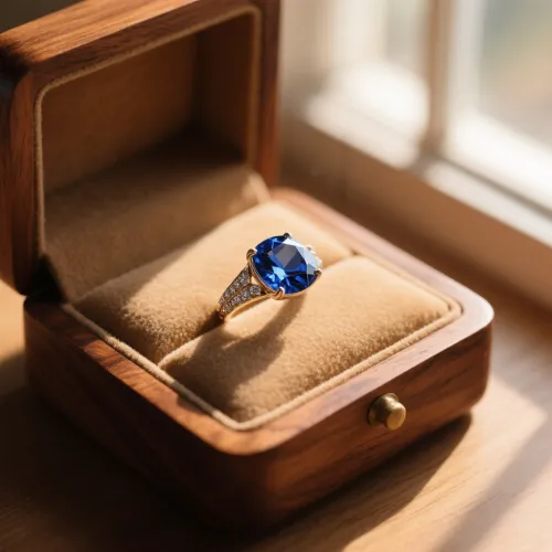 Light refracting through differently cut sapphires on gray background